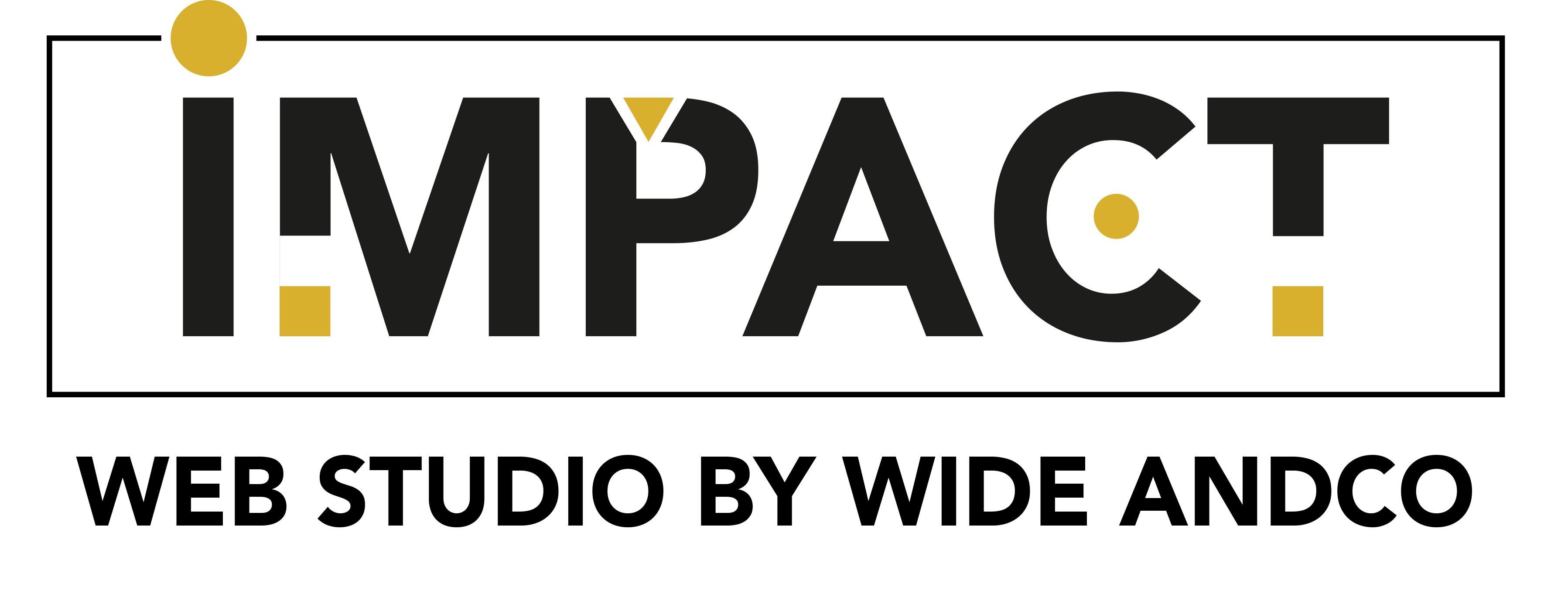 Logo Impact Studio Web texte en noir et formes géométriques jaune or